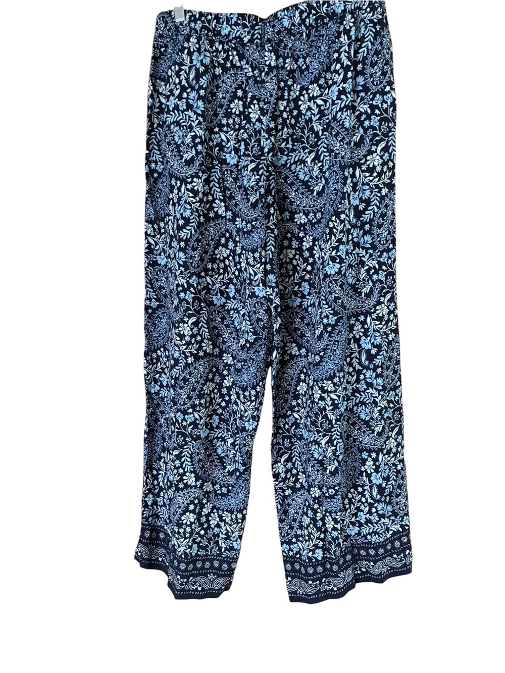 LOFT NWT Linen Blend Navy White Light Blue Floral Paisley Wide Leg Pants Size L - Picture 2 of 7